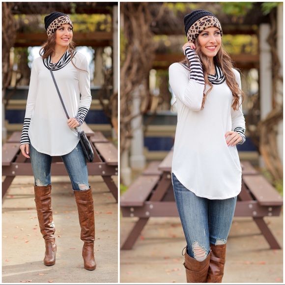 ✨RESTOCKED✨Ivory cowl neck striped Detail tunic - Picture 2 of 3